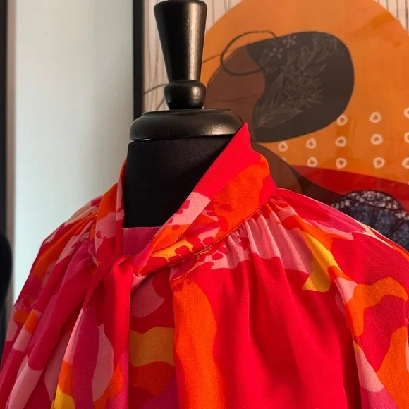 Vibrant Pink, Yellow, and Orange Blouse - Picture 7 of 7